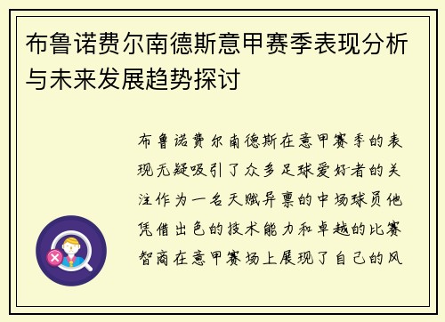 布鲁诺费尔南德斯意甲赛季表现分析与未来发展趋势探讨